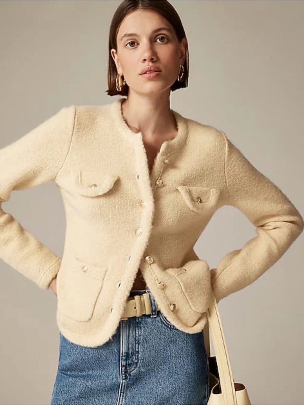 J. Crew Textured sweater lady jacket cardigan wool alpaca blend small beige